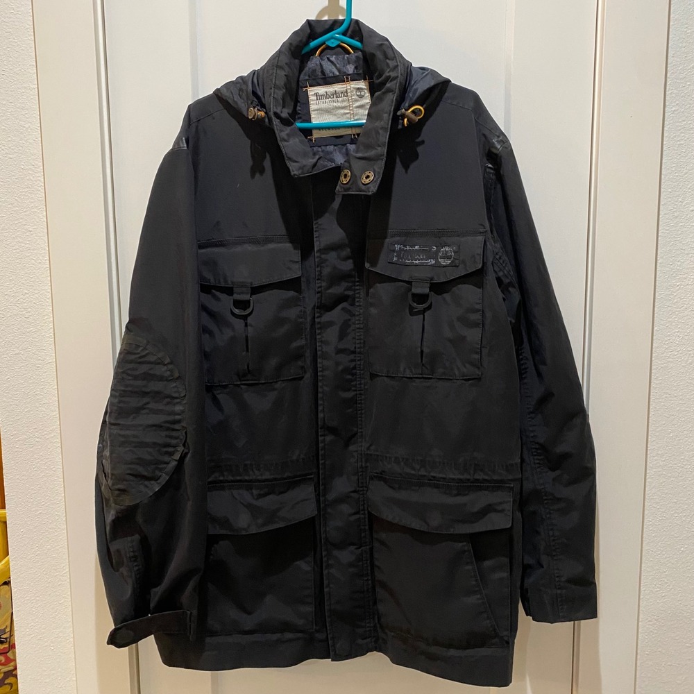 Timberland Men's Hooded Full Zip Jacket. Black.‎ XXL. Multiple Pockets. Snaps